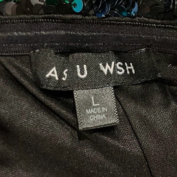 As U Wish NWT L Black and Green Sequin Strapless Bodycon Dress Homecoming Prom - Picture 3 of 6